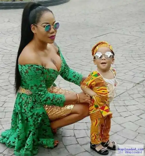 OAP Toyin Lawani Flaunts Cleavage, Dazzles With Her Son